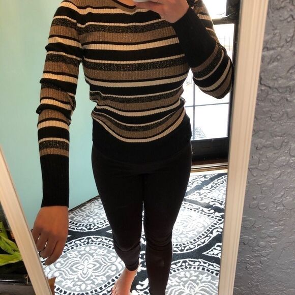 FRAME Striped Ribbed Long Sleeve Top Tees Scoop Neck Stripe Print Shirt - Picture 3 of 7